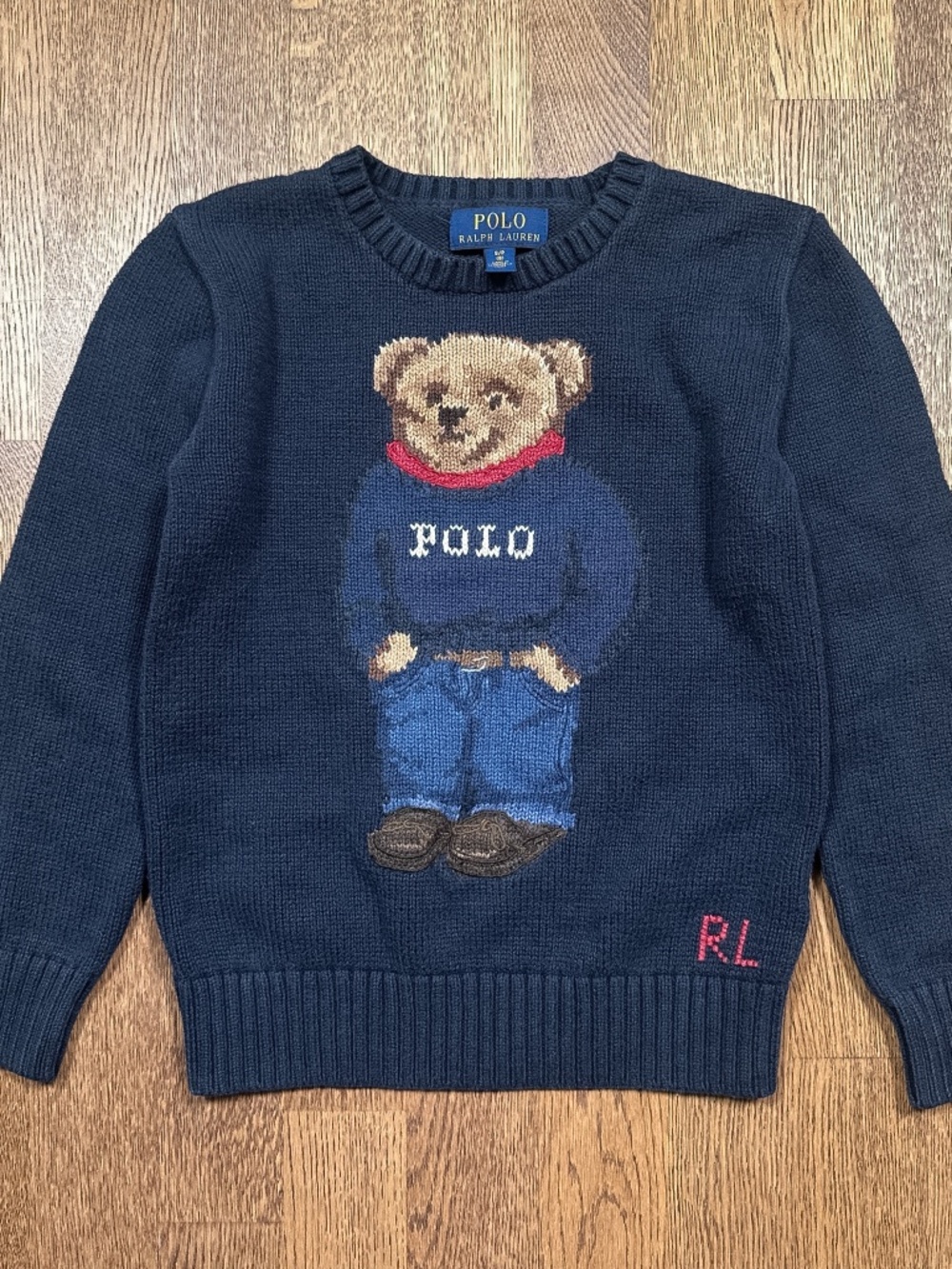 Polo Ralph Lauren Polo Bear Preppy Cotton Knit Navy Blue Sweater Boys Small 8